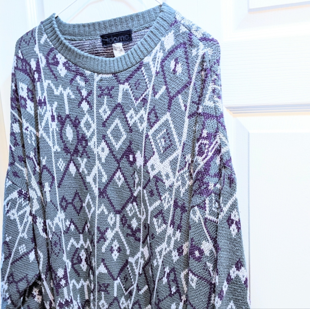 Vtg Diamond Print, Autumn Grandpa Sweater. M. - Picture 8 of 15